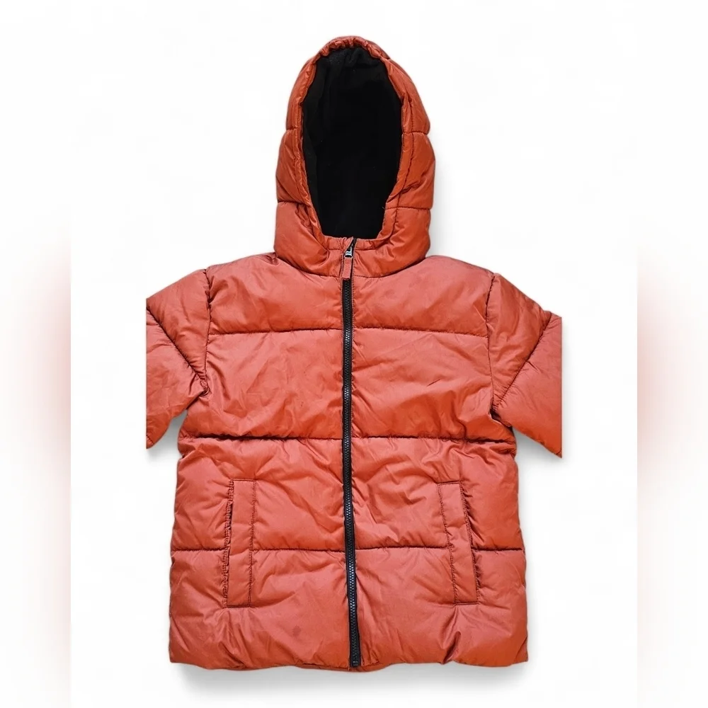 SwissTech Kids Boys Hooded Puffer Jacket Orange Fleece Lined Size Large (10–12)